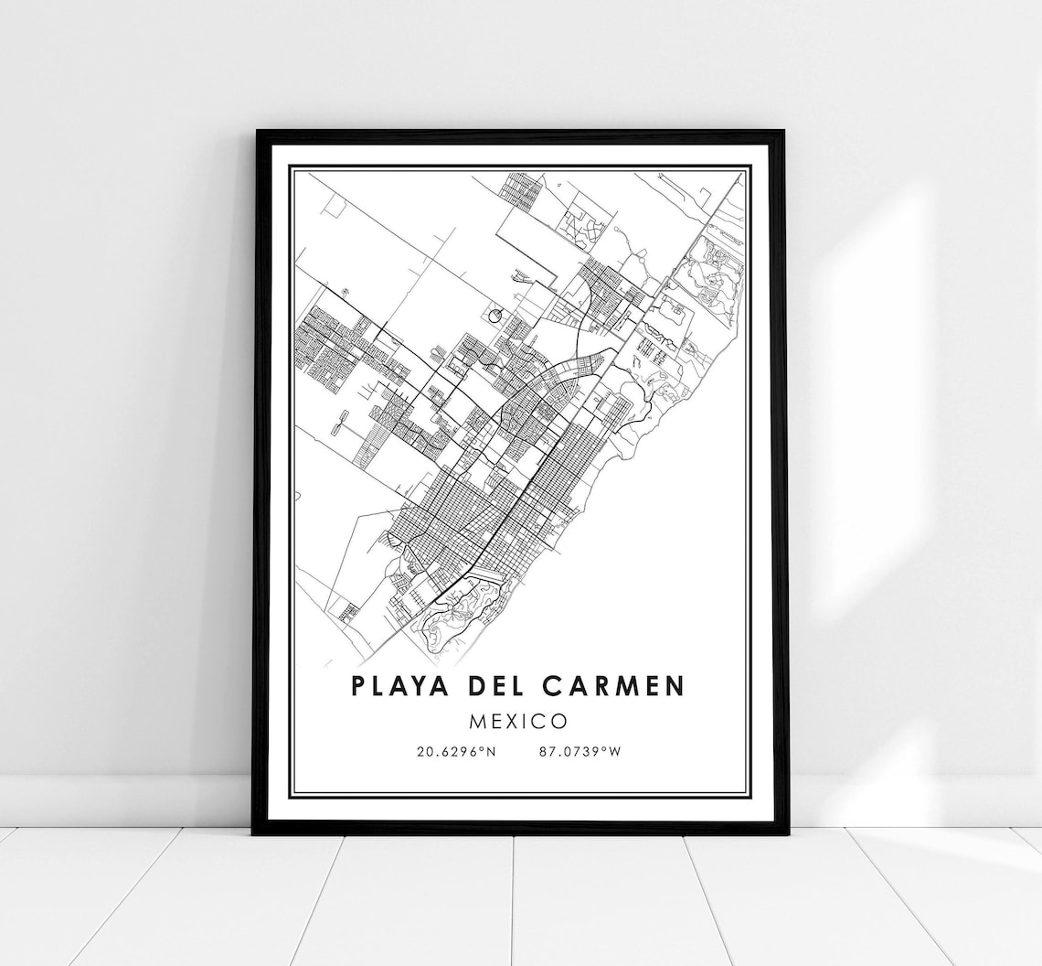 Playa Del Carmen Map Print, Mexico Travel Poster
