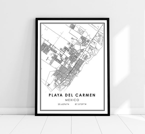 Playa Del Carmen Map Print, Mexico Travel Poster