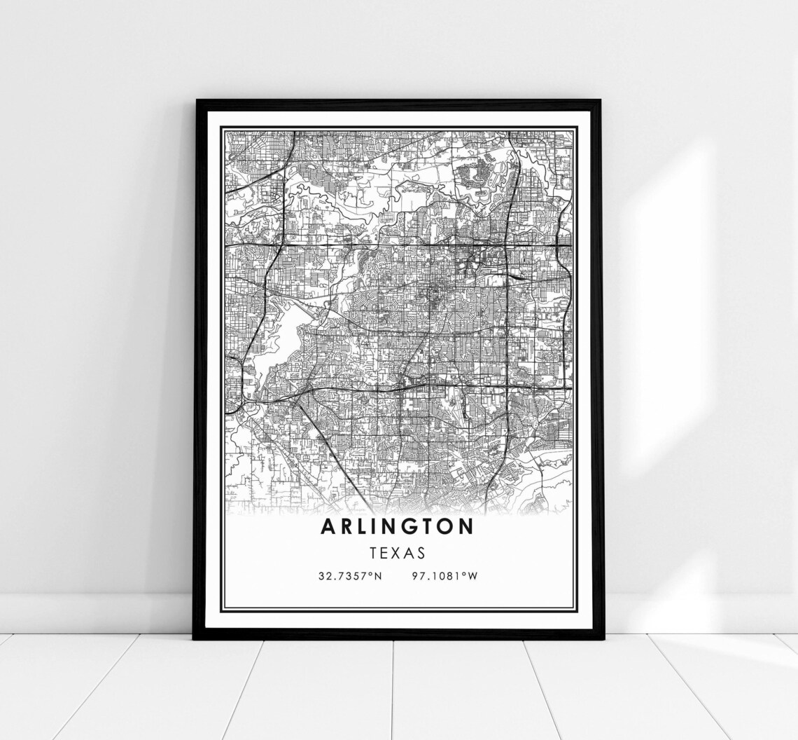 Arlington Texas Map Print Poster, City Travel Art