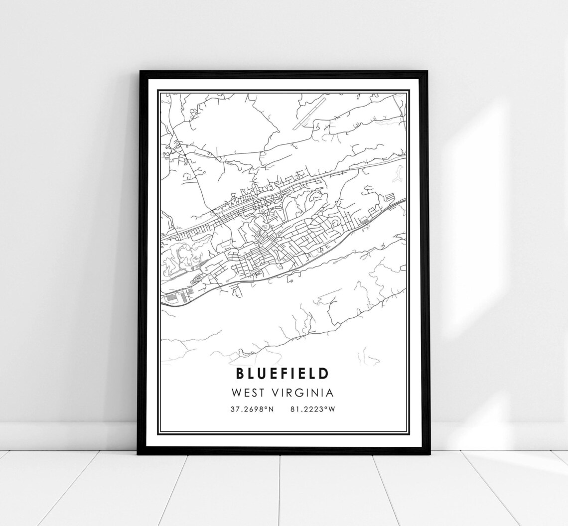 Bluefield West Virginia Minimalist Street Map Black and White Poster