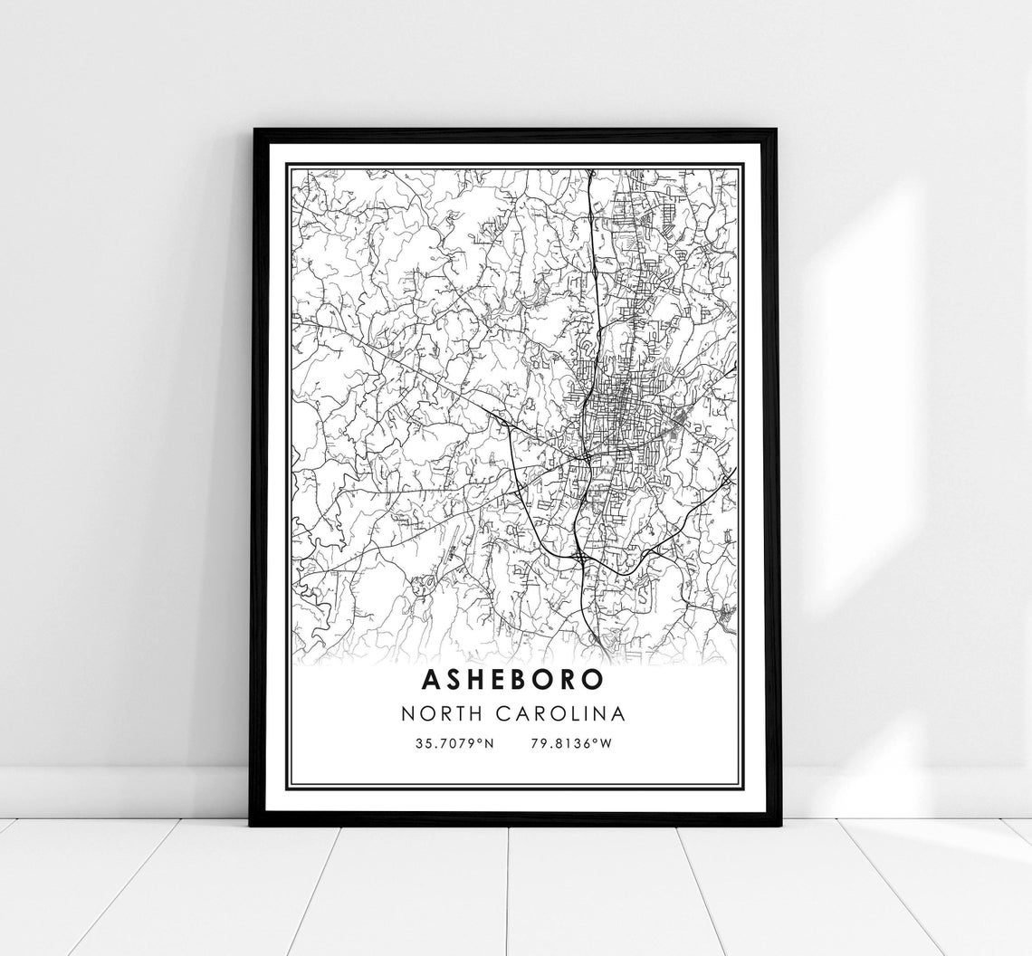 Asheboro North Carolina City Street Map Coordinates Line Art Poster