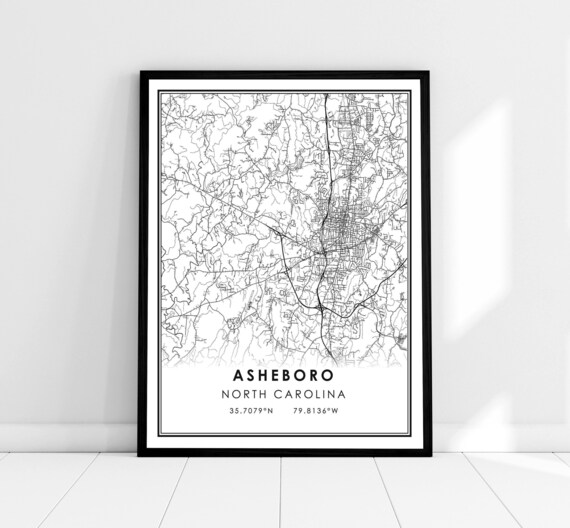 Asheboro North Carolina City Street Map Coordinates Line Art Poster