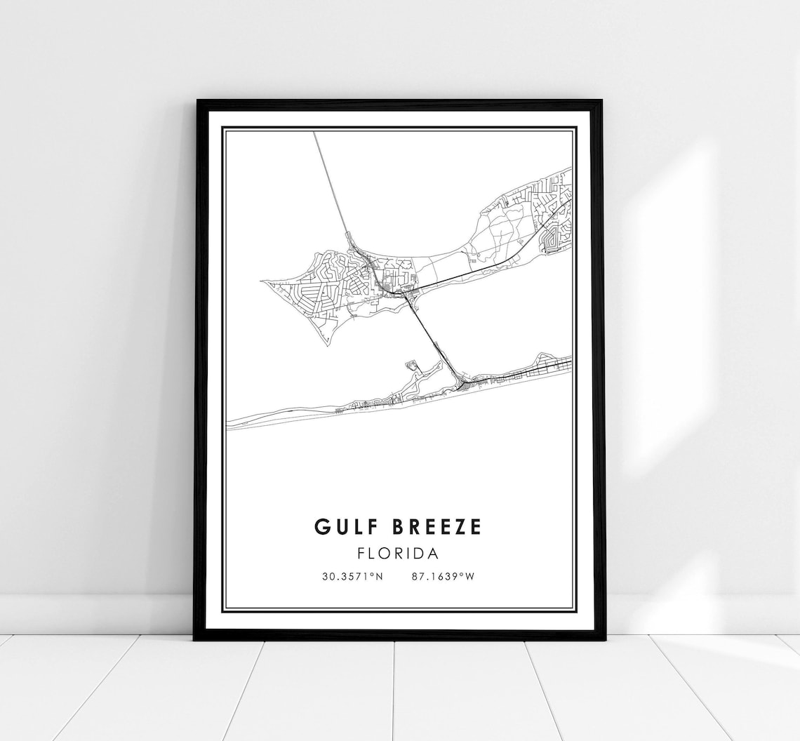 Gulf Breeze Map Print, Florida Travel Poster