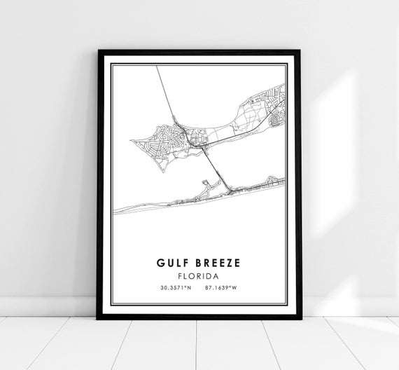 Gulf Breeze Map Print, Florida Travel Poster