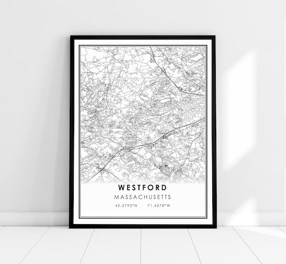 Westford Massachusetts City Map Street Grid Coordinates Poster