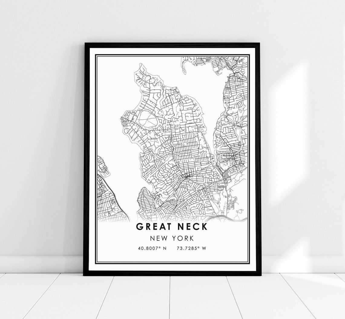 Great Neck New York Minimalist City Street Map Art Elegant Poster