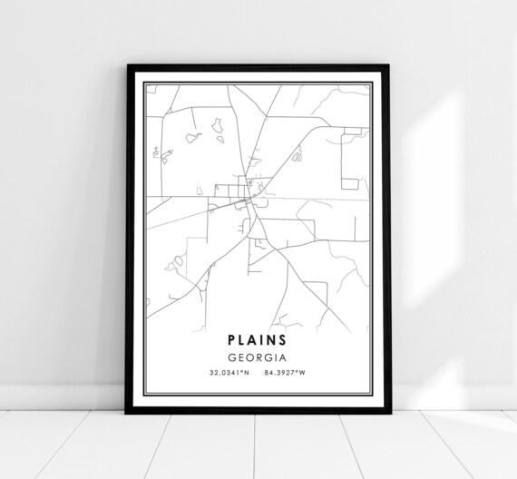 Plains Georgia City Line Map Coordinates Minimalist Wall Art