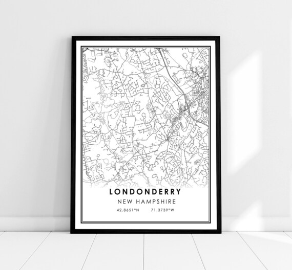 Londonderry New Hampshire Black and White Minimalist Map Poster