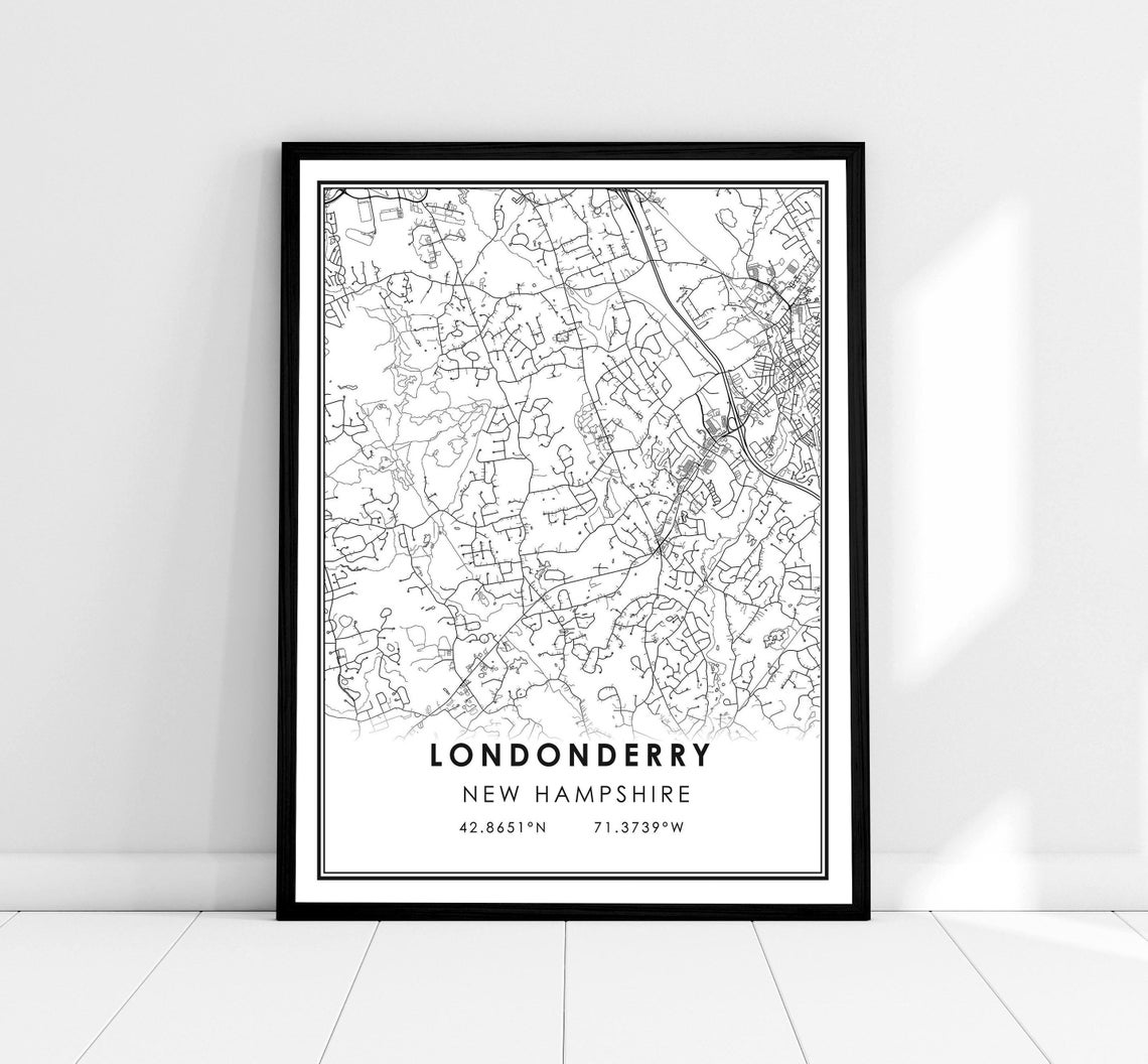 Londonderry New Hampshire Black and White Minimalist Map Poster