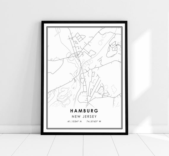 Hamburg New Jersey Map Print Poster Canvas City
