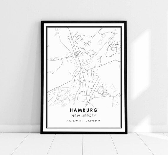 Hamburg New Jersey Minimalist City Street Map Modern Black White Poster