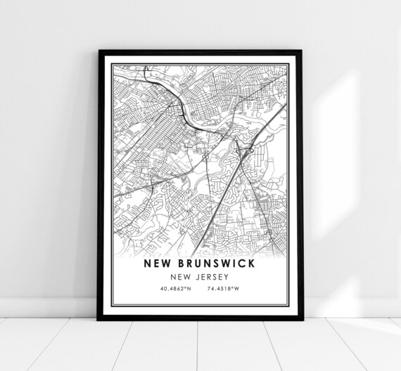 New Brunswick New Jersey Black and White City Map Poster Minimal Art