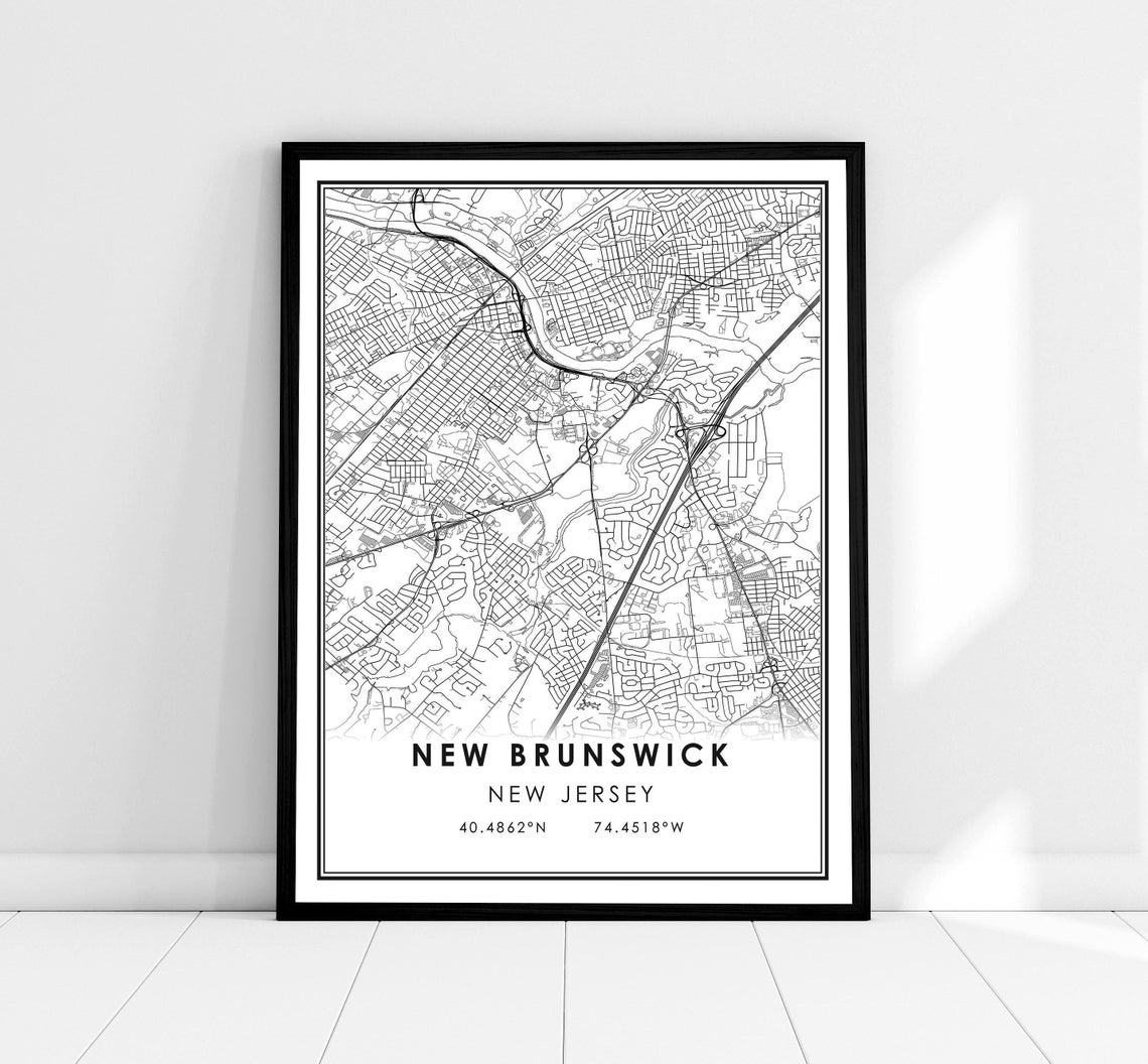 New Brunswick New Jersey Black and White City Map Poster Minimal Art