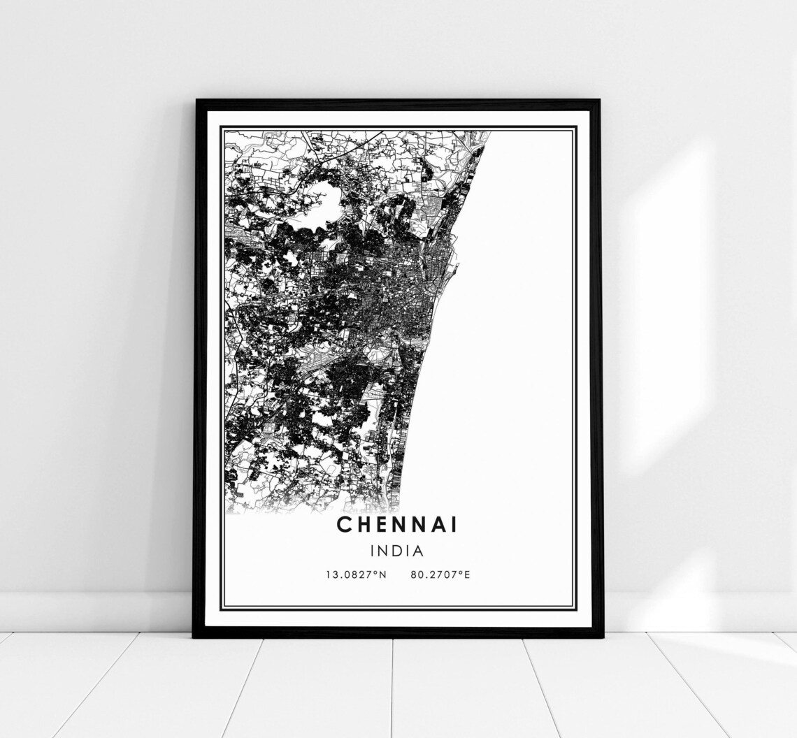 Chennai India Map Art Print, City Travel Poster