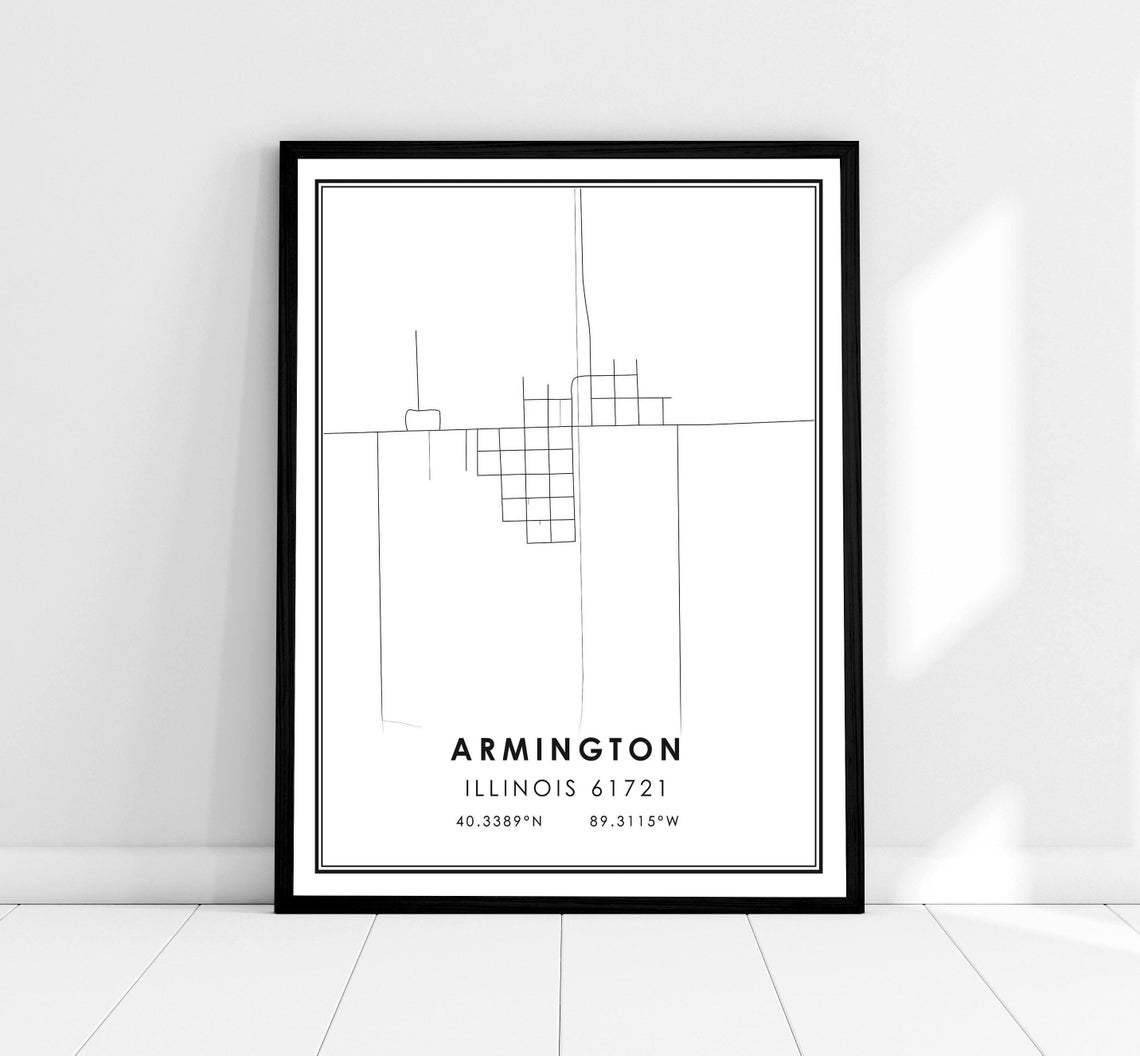 Armington Illinois Minimalist City Street Map Coordinates Art Print