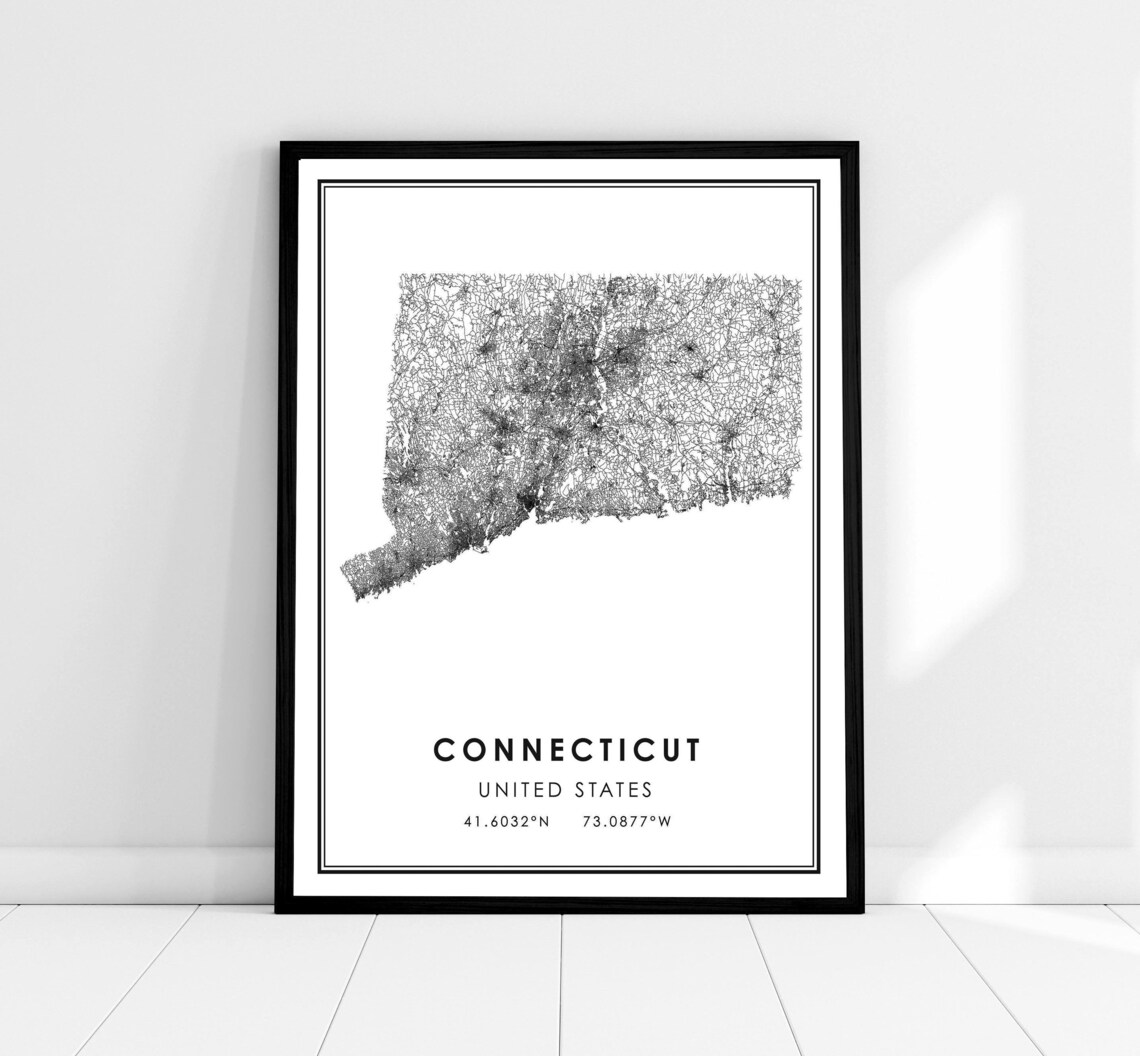 Connecticut United States Map Poster, Travel Print
