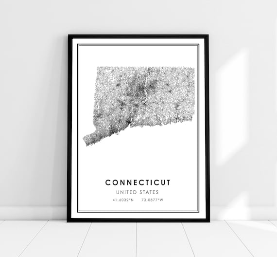 Connecticut United States Map Poster, Travel Print