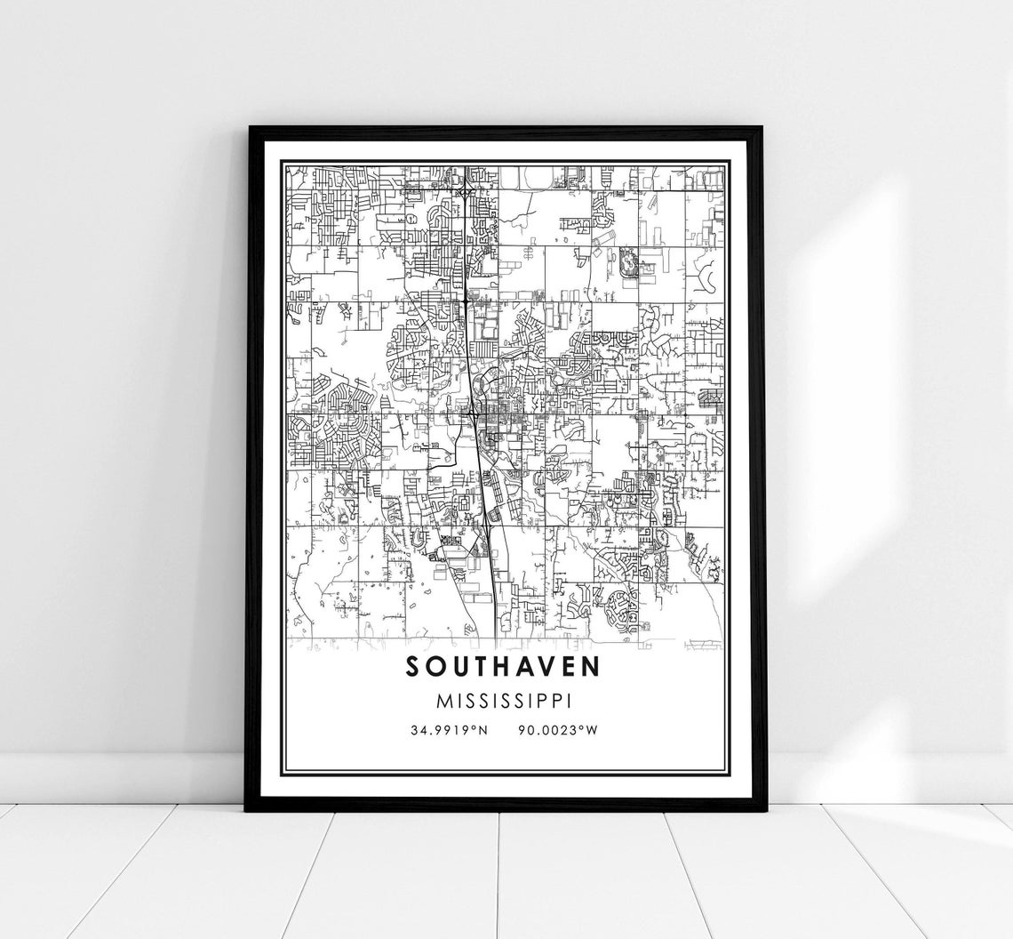Southaven Mississippi City Street Map Minimalist Coordinates Poster