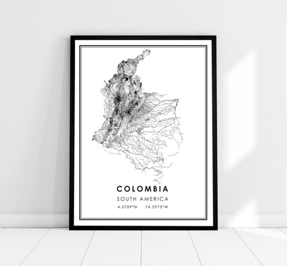 Colombia Country Map Art Print, Travel Poster