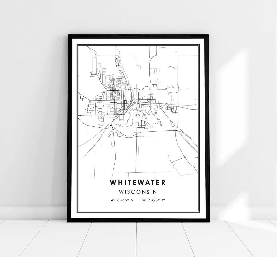 Whitewater Map Print Poster, Wisconsin City