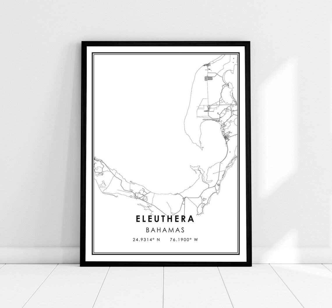 Eleuthera Map Print, Bahamas Travel Poster