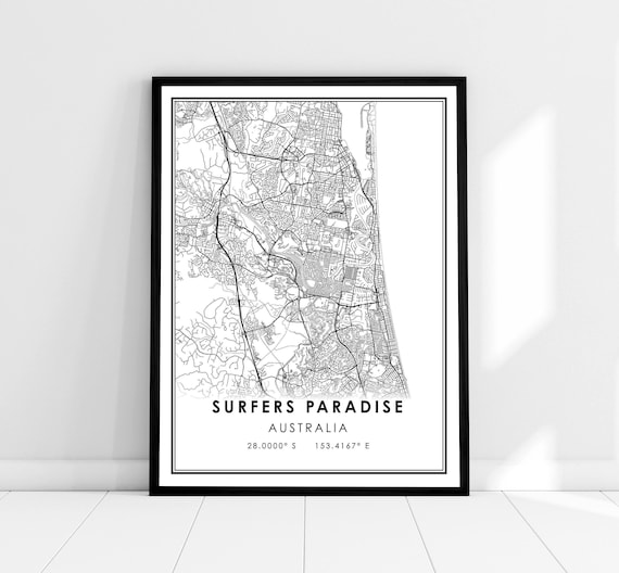 Surfers Paradise Australia Minimalist Street Map Gift Poster