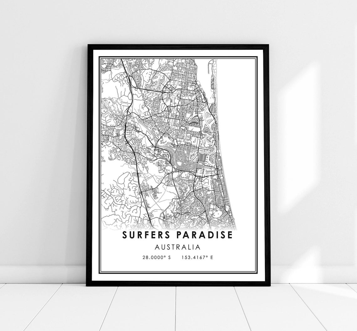 Surfers Paradise Australia Minimalist Street Map Gift Poster