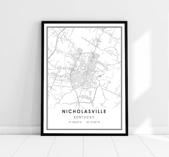 Nicholasville Kentucky Minimalist Street Map Art Print With Coordinates