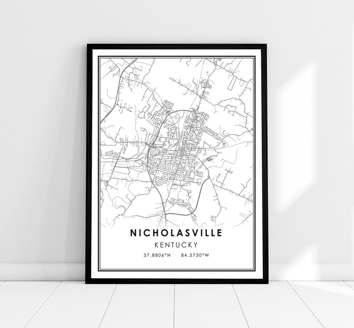 Nicholasville Kentucky Minimalist Street Map Art Print With Coordinates