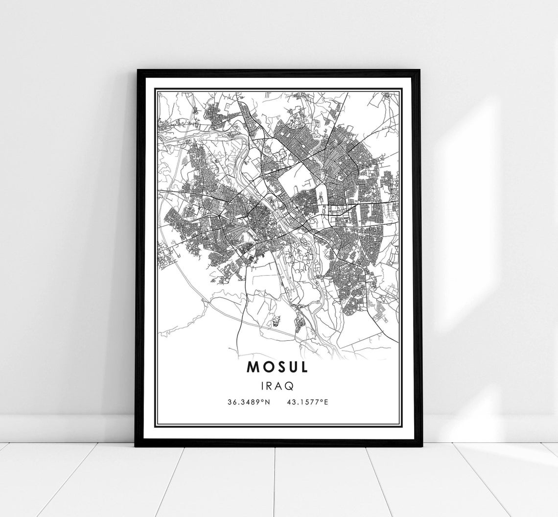 Mosul Iraq Minimalist Street Map Poster with City Coordinates