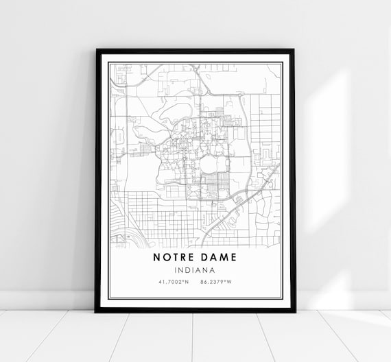 Notre Dame Indiana Map Print, City Travel Poster