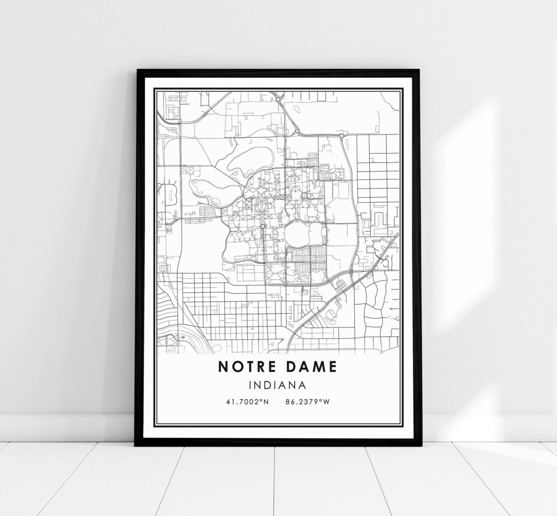 Notre Dame Indiana Map Print, City Travel Poster