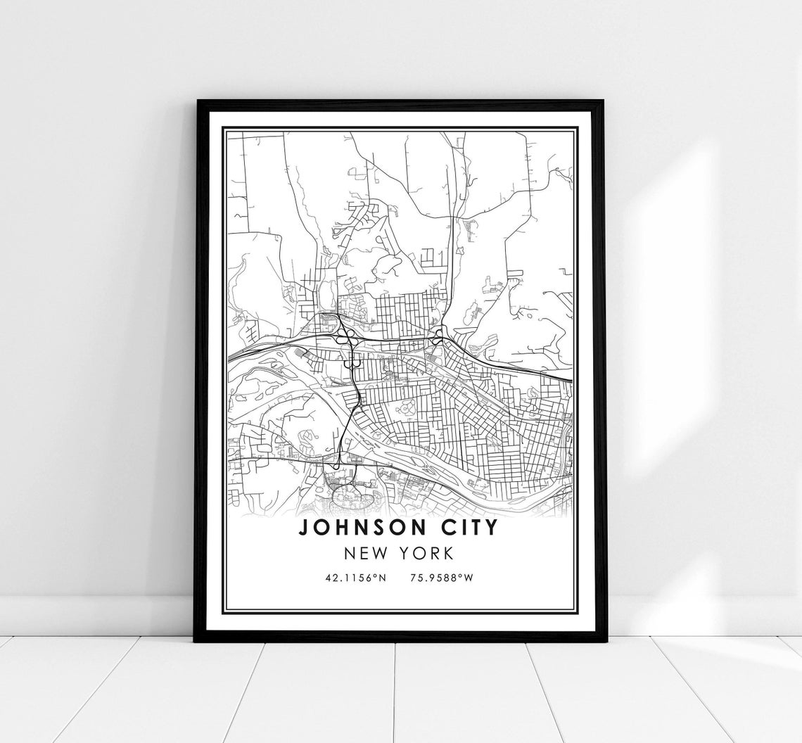 Johnson City New York Minimalist City Street Map Wall Art Decor