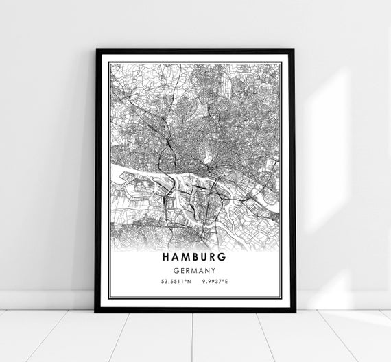Hamburg Map Print, Germany City Travel Poster