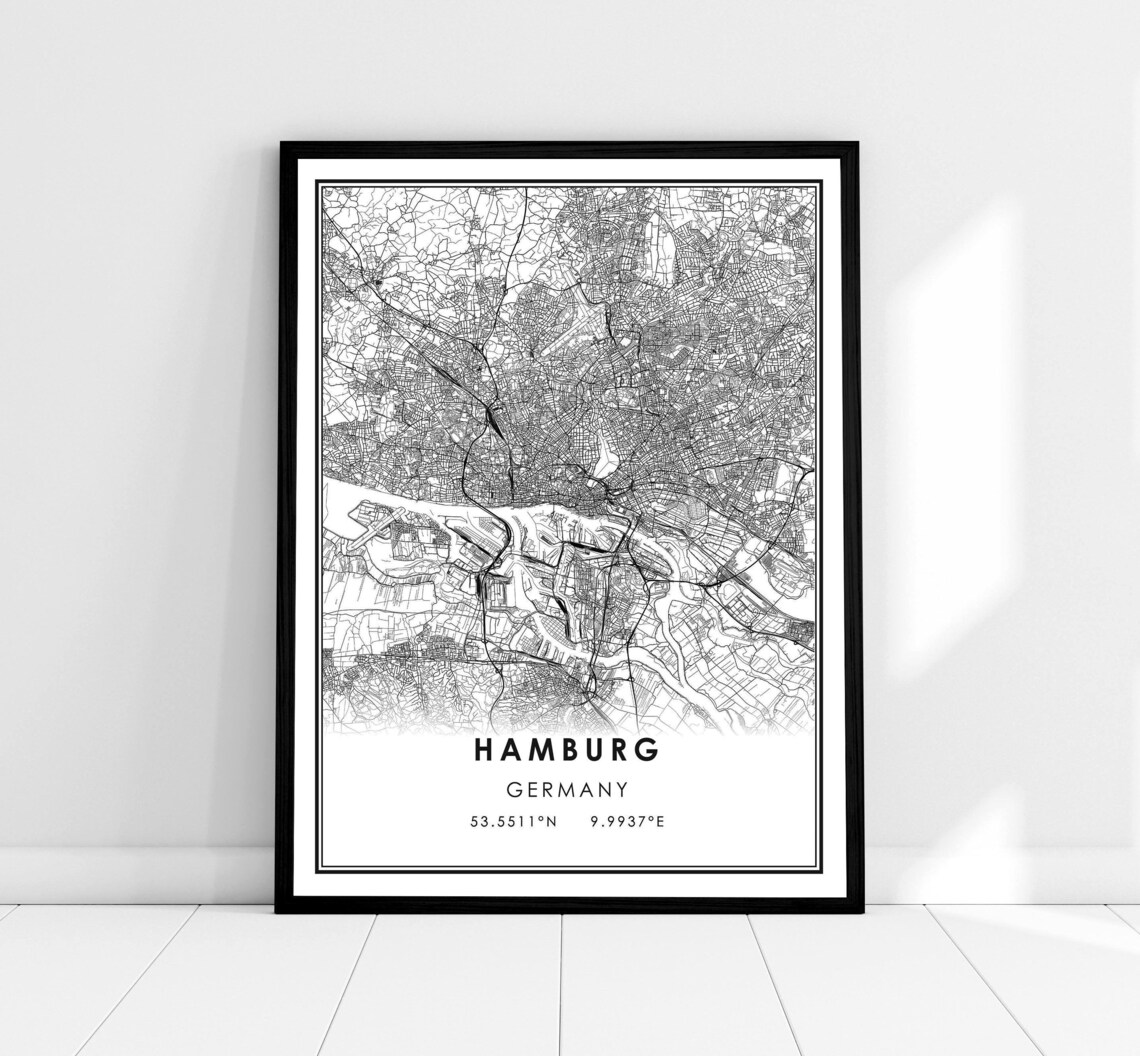 Hamburg Map Print, Germany City Travel Poster