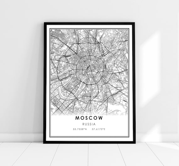 Moscow Map Poster, Russia City Travel Art