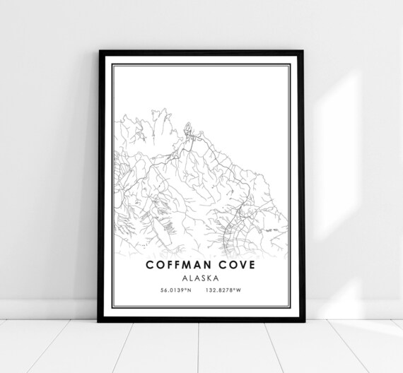 Coffman Cove Alaska Minimalist City Street Map Poster Black and White