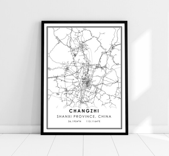 Changzhi China Shanxi Province City Street Map Decor Wall Art