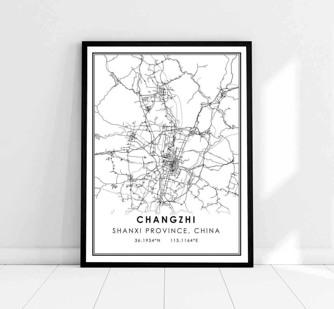 Changzhi China Shanxi Province City Street Map Decor Wall Art