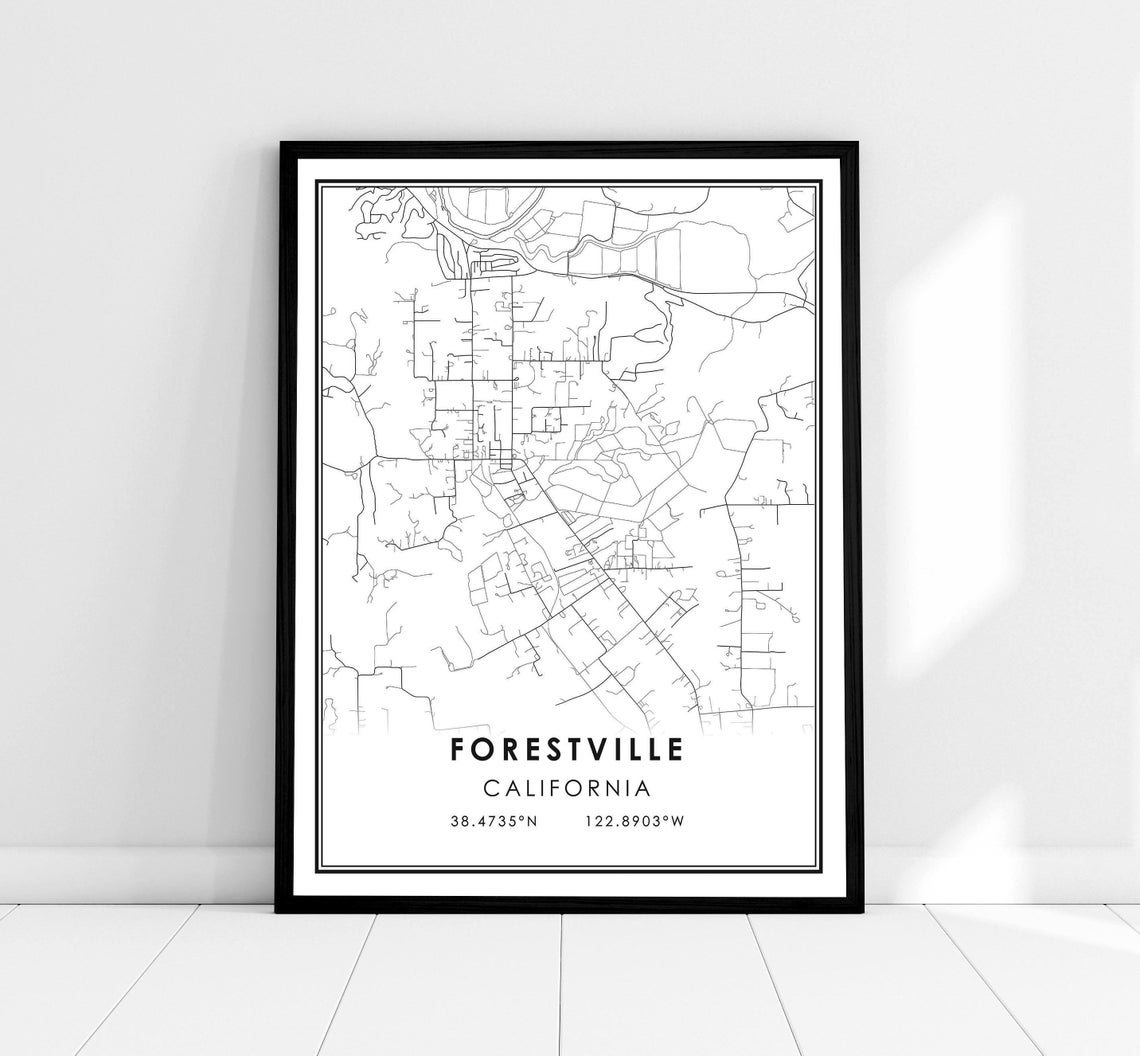 Forestville California City Street Map Minimalist Line Poster