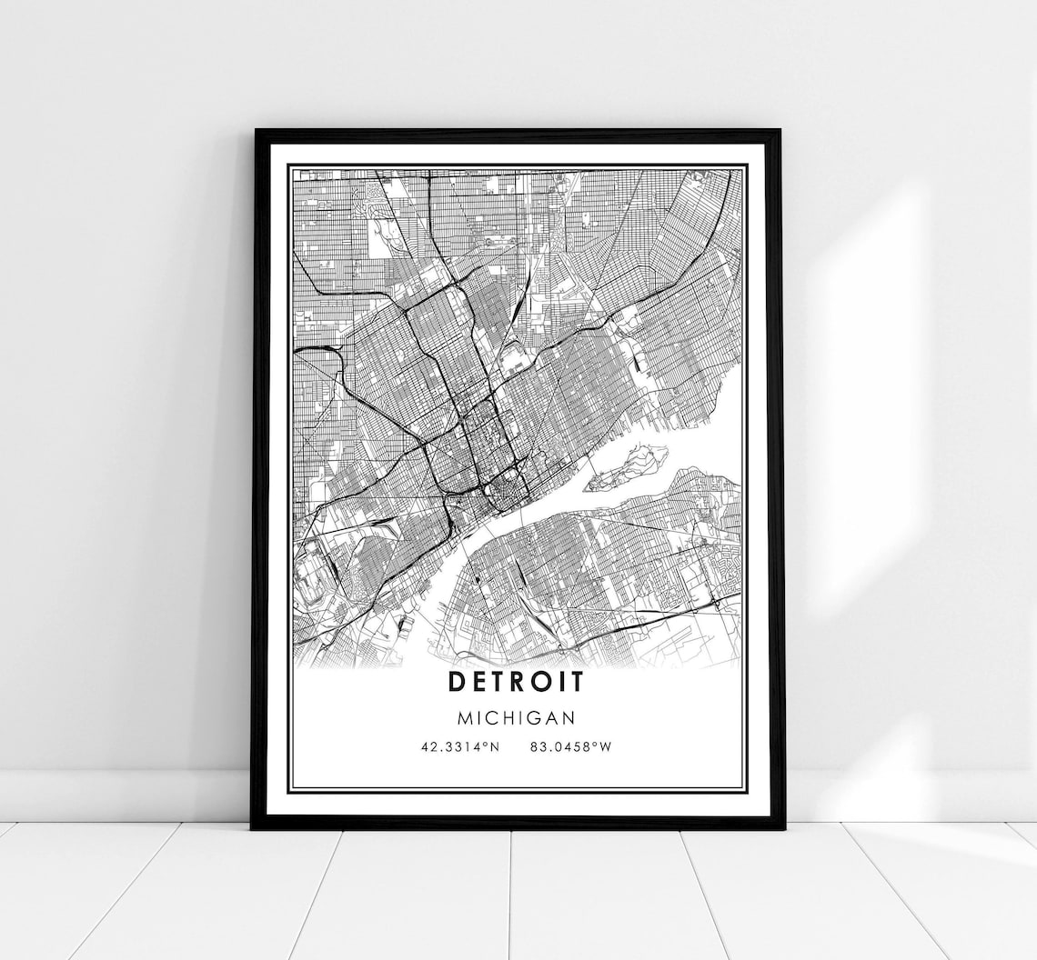Detroit Map Print Poster, Michigan City Travel Art