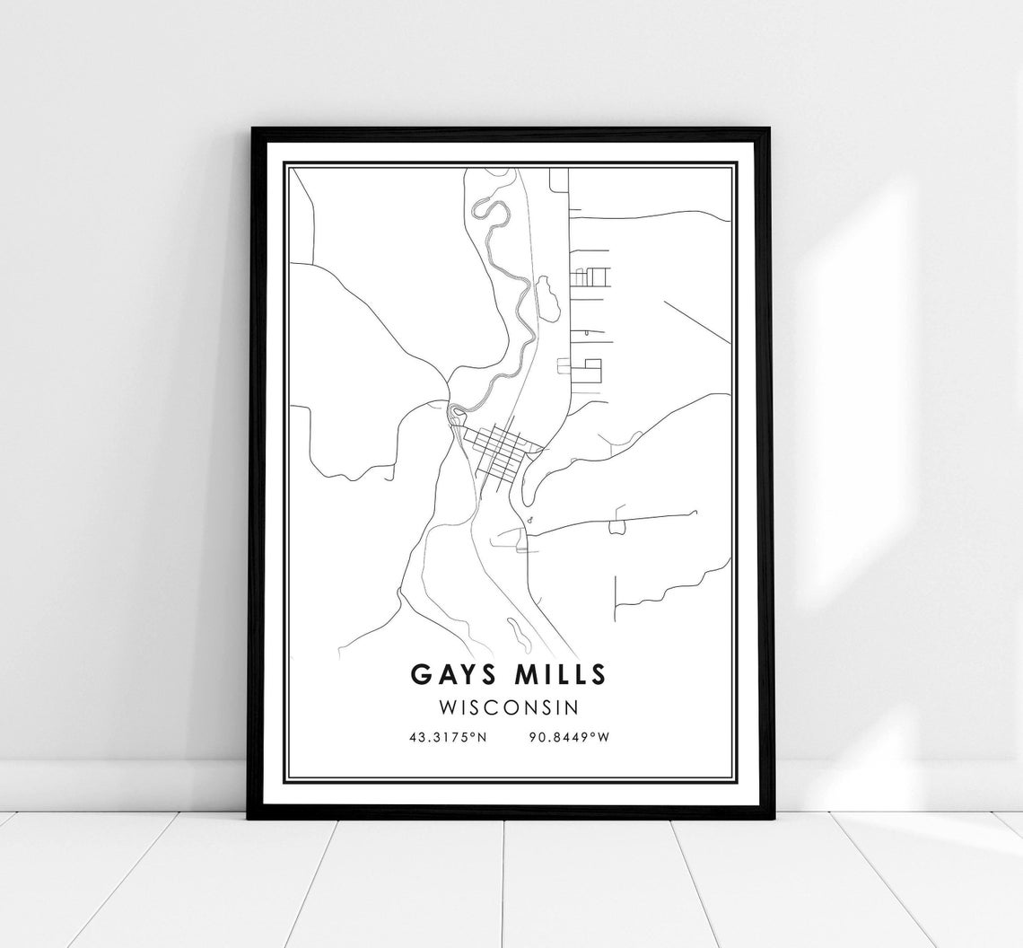 Gays Mills Wisconsin Minimalist Line Map Travel Coordinates Poster