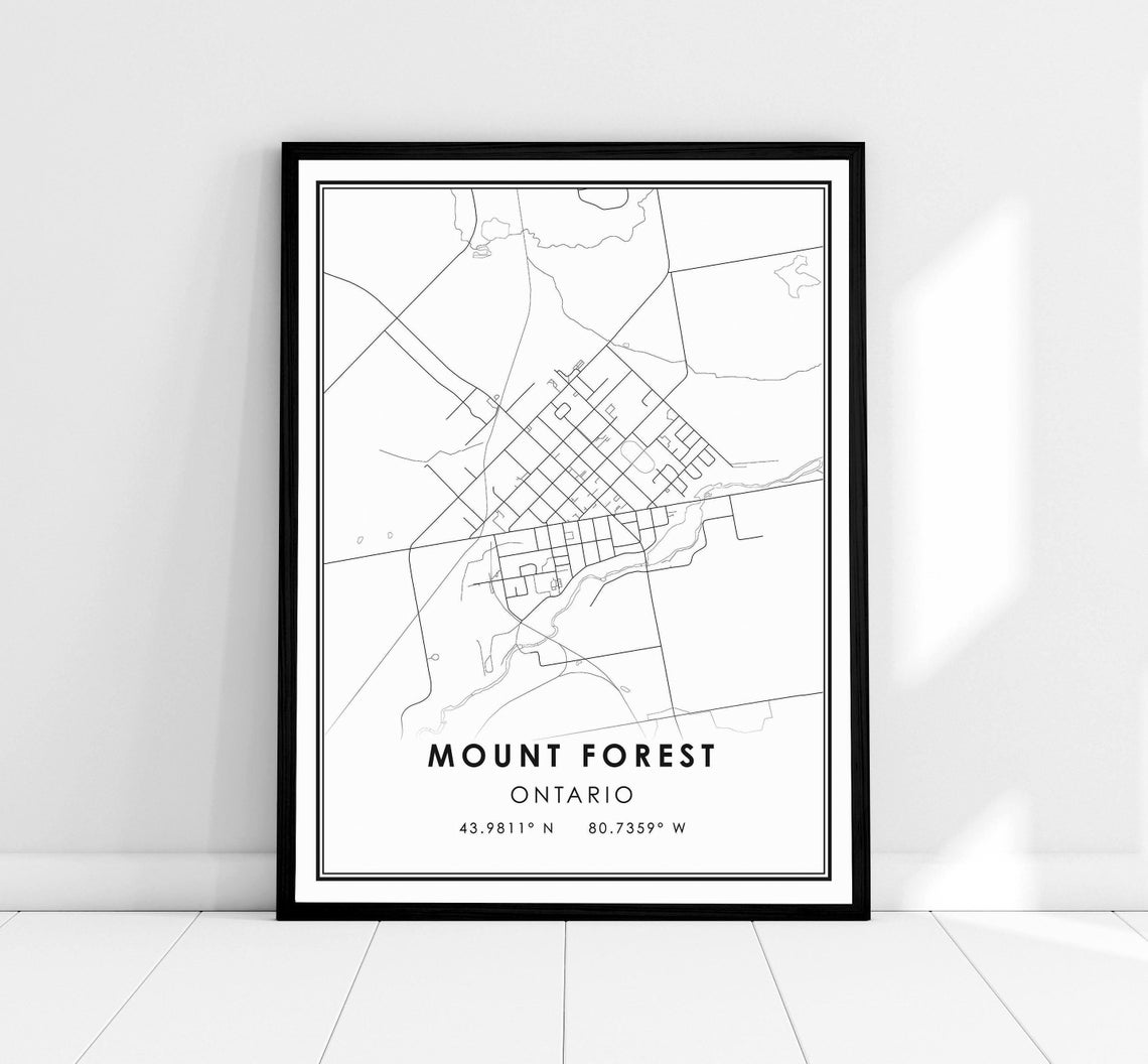 Mount Forest Ontario Minimalist Black and White City Map Poster
