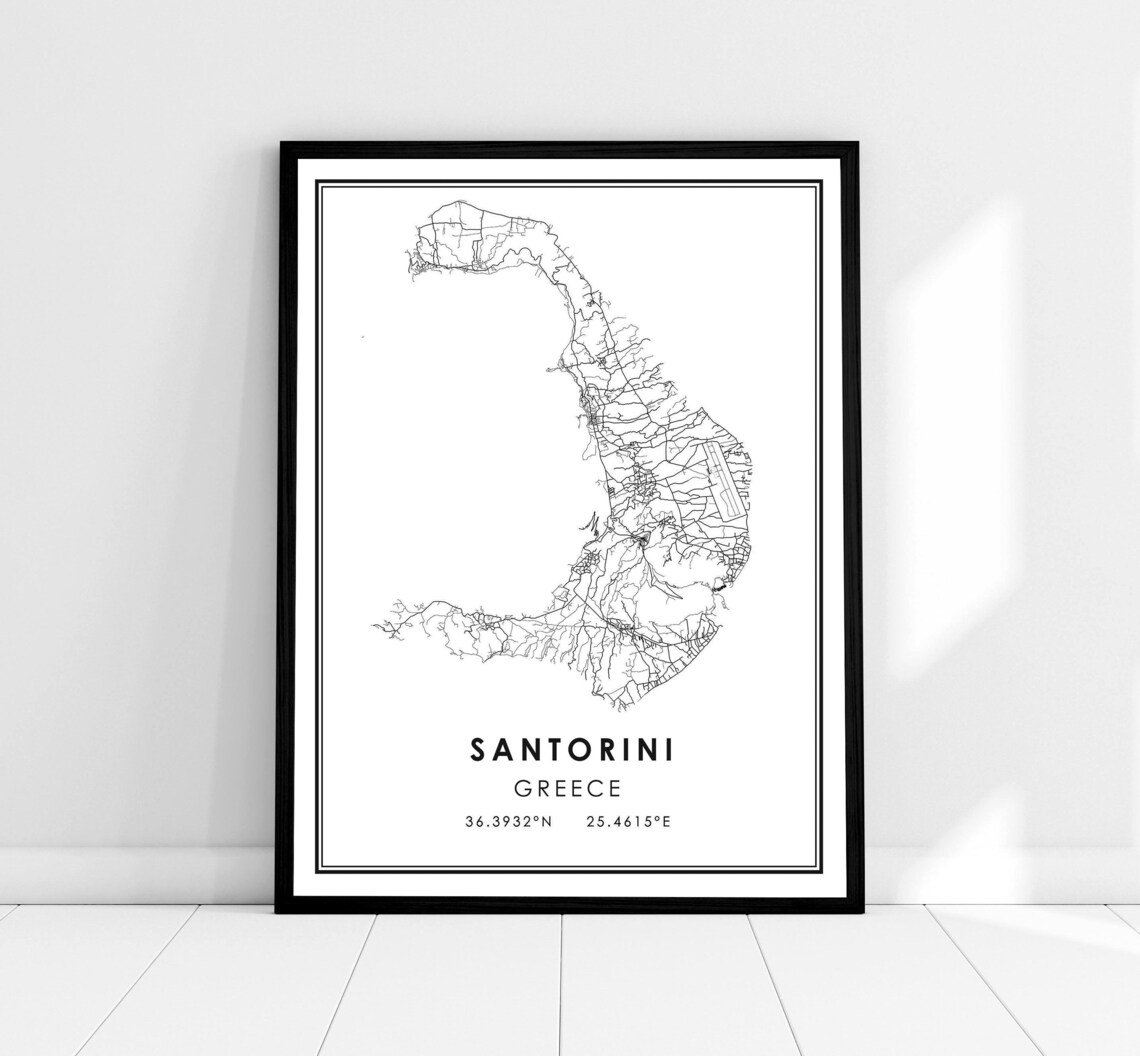 Santorini Map Print, Greece Travel Poster