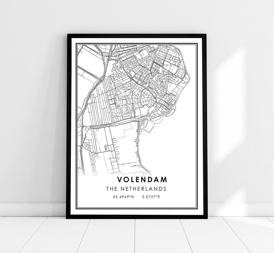 Volendam Netherlands Town Street Map Minimalist Black White Poster