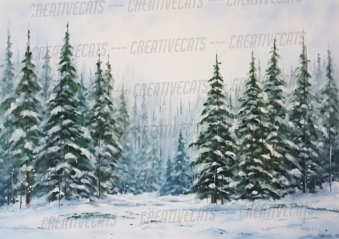 Snowy Pine Forest Bright Winter Morning Landscape Painting Poster - Image 2