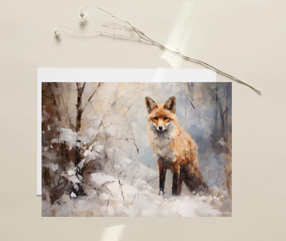 Red Fox In Snowy Winter Woods Vintage Oil Painting Wildlife Poster - Image 5