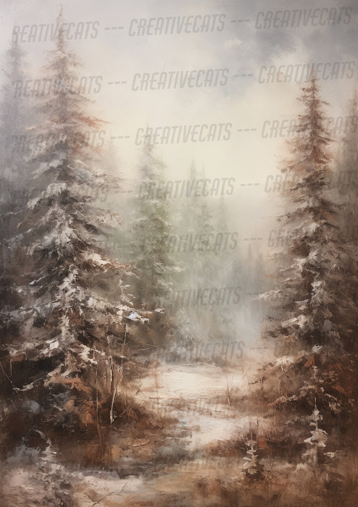 Oil Painting Of Winterforest Impressionistic Vintage Painting Vintage Print Winter Art Holiday Decor Moody Holiday Art - Image 2