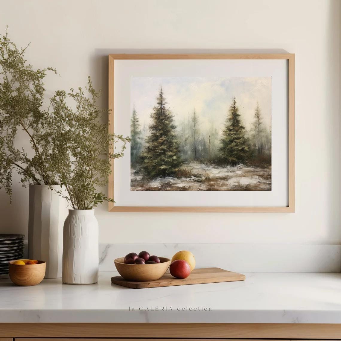 Misty Pine Forest Snow Quiet Winter Landscape Painting Poster - Image 2