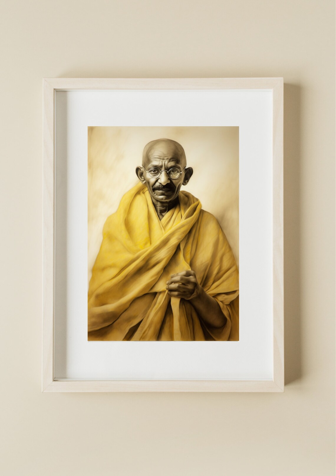 Mahatma Gandhi Portrait Painting Golden Shawl Inspirational Art Poster